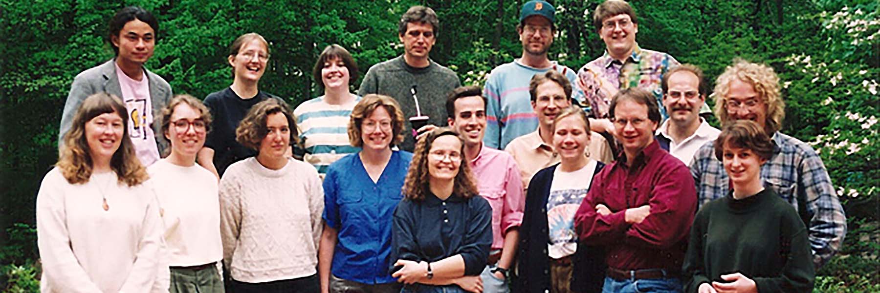 Members of Curt Lively and Lynda Delph's labs sometime during the 1990s in the Department of Biology at Indiana University Bloomington.
